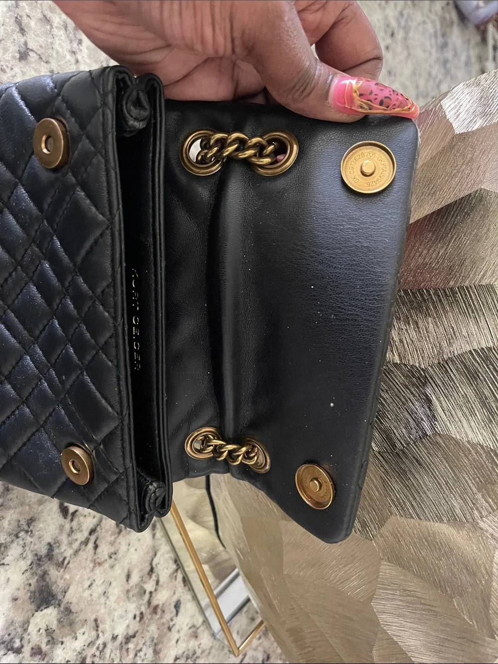 Kurt Geiger Black Quilted Leather Crossbody with Gold Chain